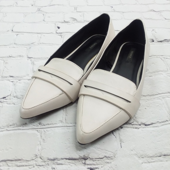 White Pointy Toe Loafer Flats - Picture 1 of 8